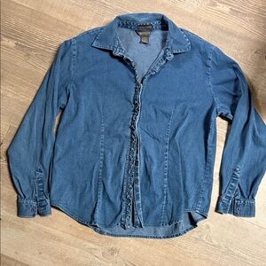 Van Heusen Light Blue Denim Shirt Ruffle Detail